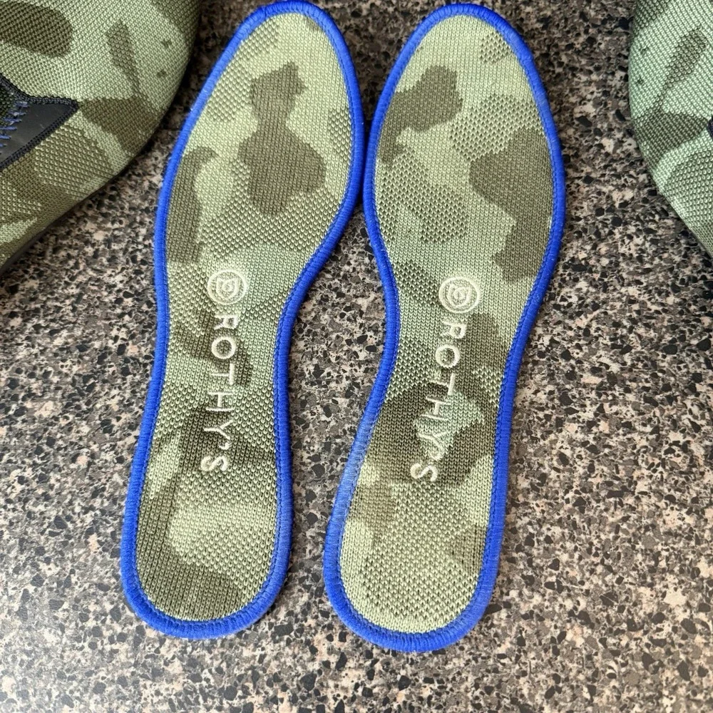 Rothy's Green‎ Camo Knit Round Toe Flats Shoes Women 7.5 Orange Black Stripe